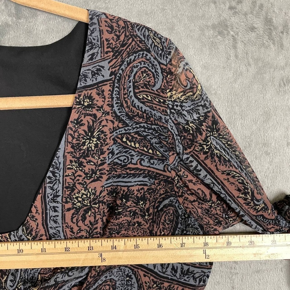 iCE 100% Silk Blouse Medium Paisley V-Neck 3/4 Bell Sleeve Y2K Whimsigoth - Picture 4 of 7